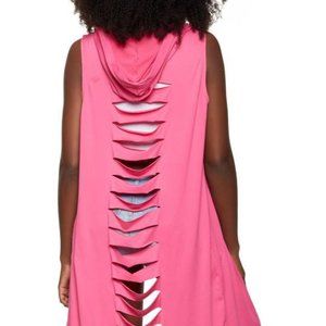 Laser Cut Back Hooded Duster in Magenta